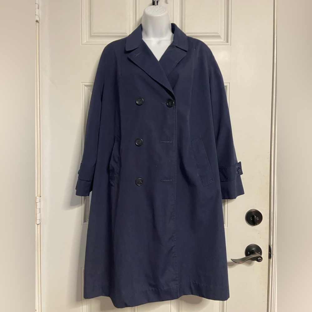 SEARS Navy Double-Breasted Midi Trench Coat